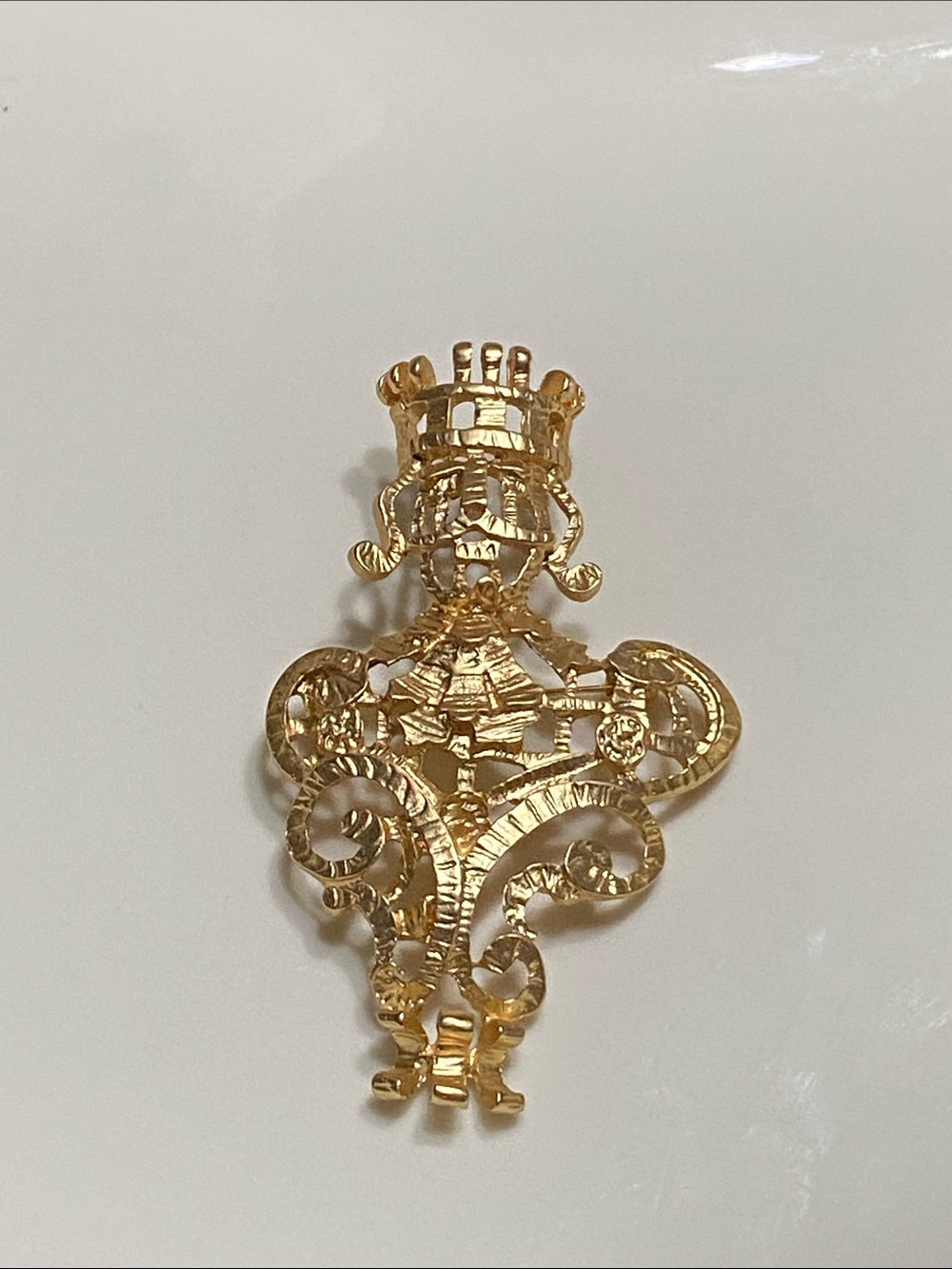 Gold Tone Ornate Filigree Nutcracker Brooch